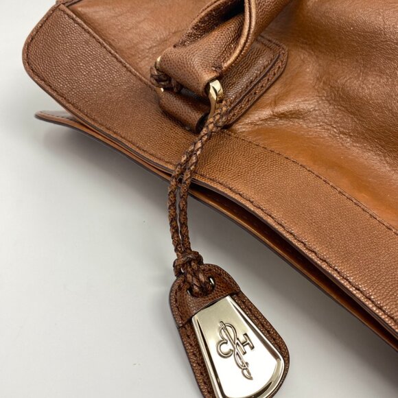 Cole Haan Brown Leather Satchel Bag Shoulder Crossbody Gold Turnlock - Picture 3 of 9